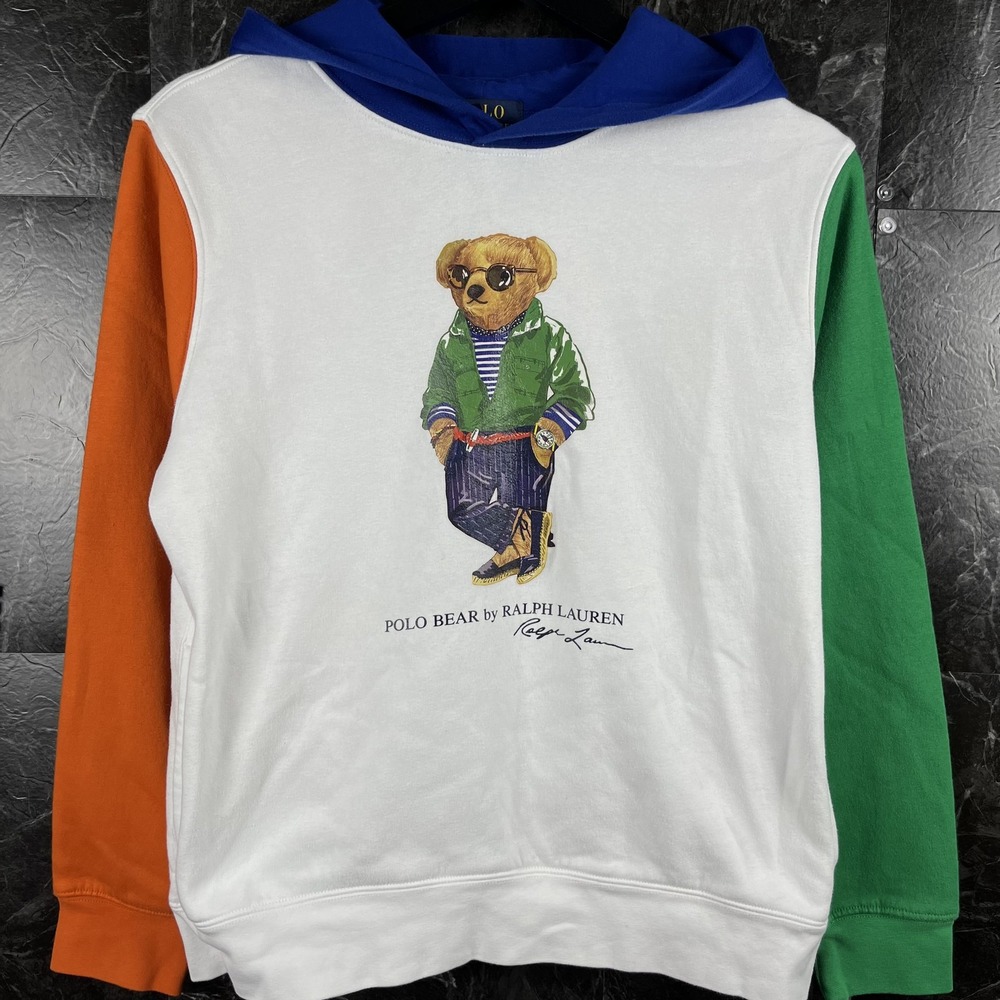 Polo Ralph Lauren Boy's Block Polo Bear Fleece Hoodie Large (Women's XS)